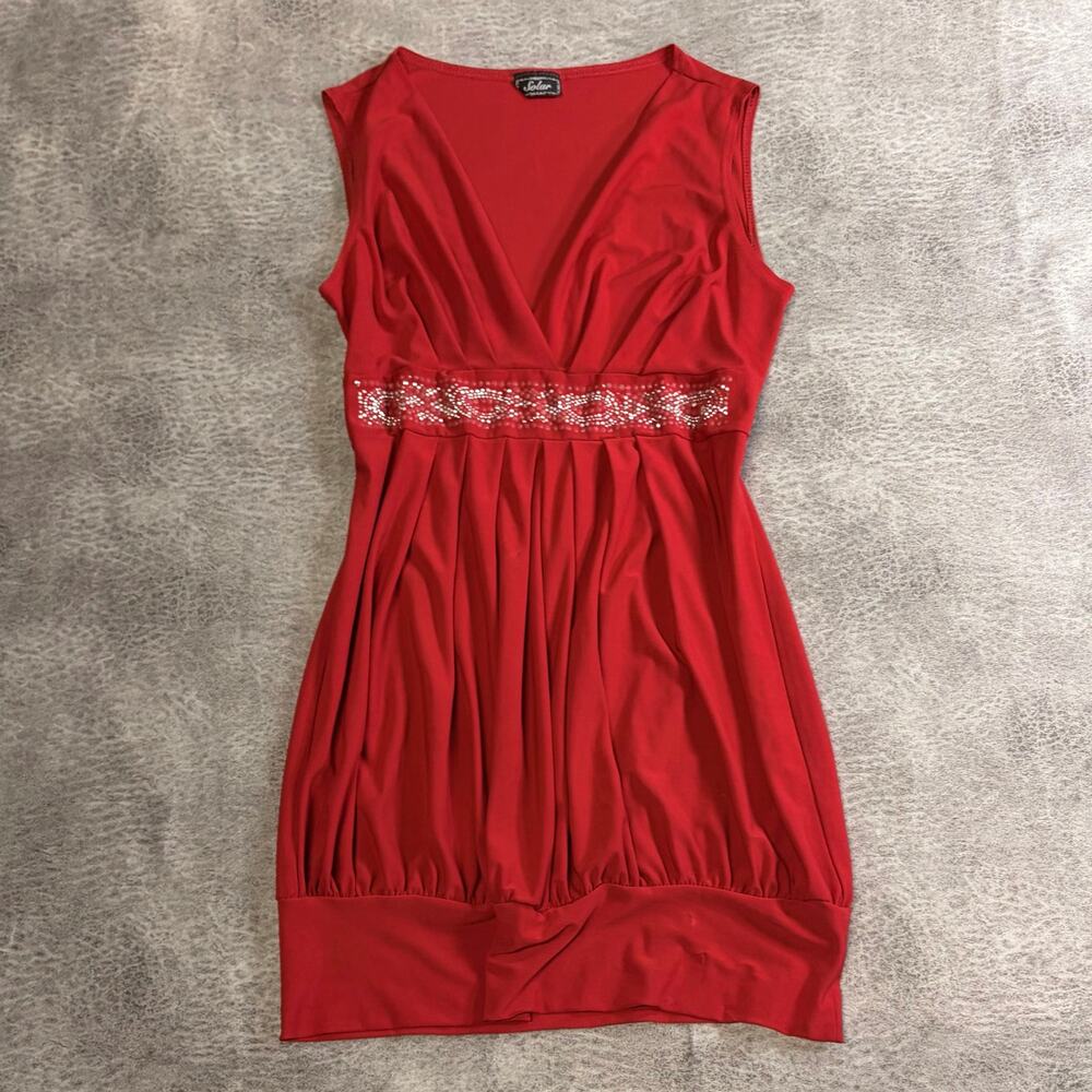 Red Y2k Embellished Ruched Sleeveless Mini Dress